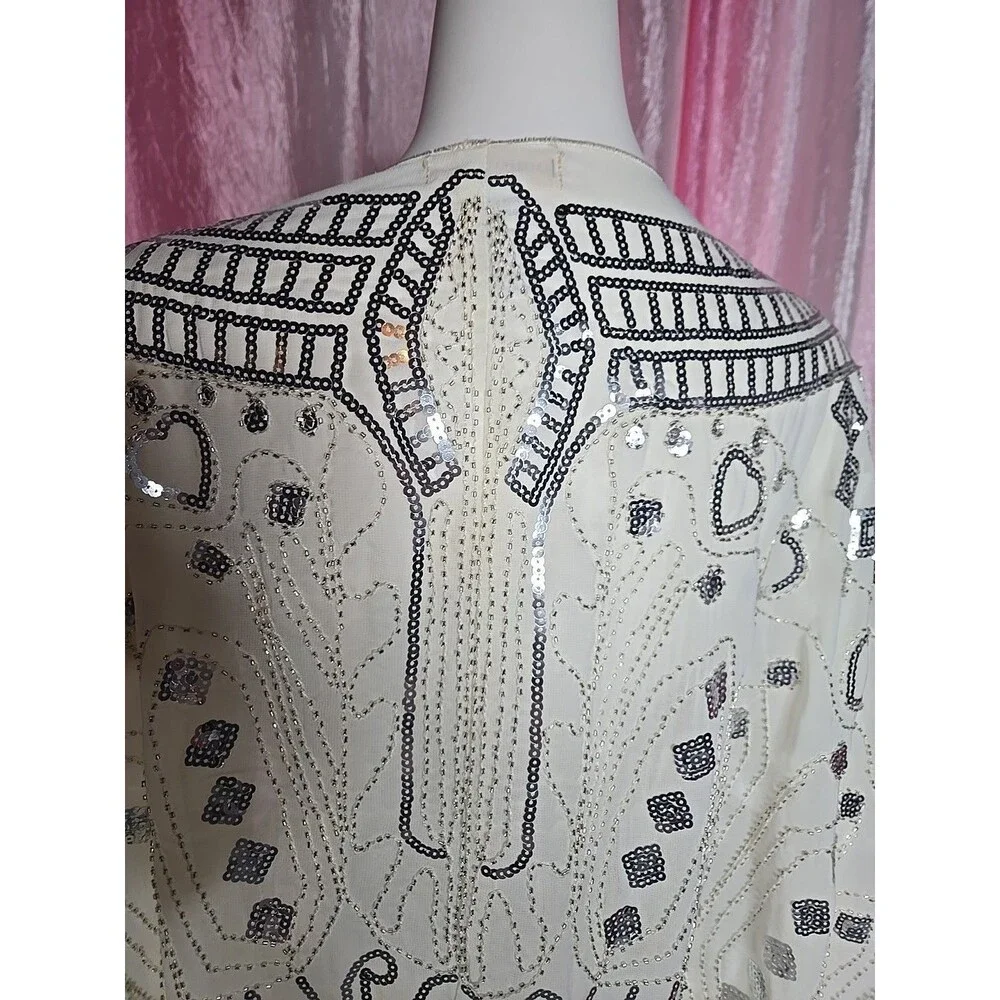 Anna Kaci Exquisite White Sequin Fringe Statement Shawl Wrap One Size